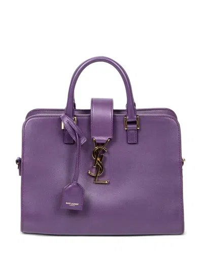 Pre-owned Saint Laurent Baby Monogram Cabas Logo-plaque Tote Bag In Purple