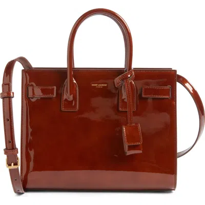 Saint Laurent Baby Sac De Jour Patent Leather Tote In Brown