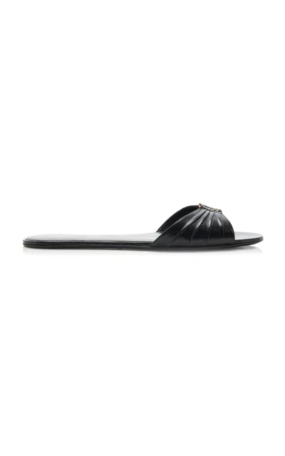Saint Laurent Babylone Slides In Smooth Leather In Black