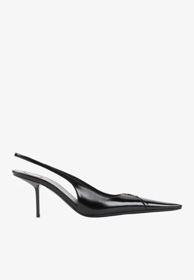 Saint Laurent 75mm Babylone Leather Ysl Slingback Pumps In Black