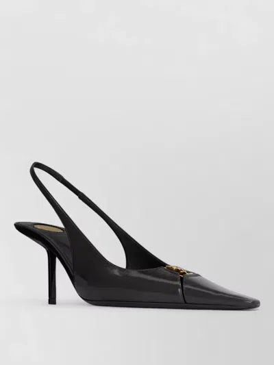 Saint Laurent 75mm Babylone Leather Ysl Slingback Pumps In Black