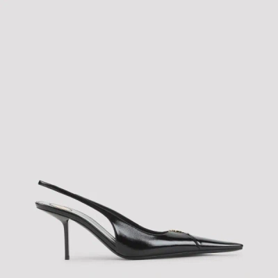 Saint Laurent 75mm Babylone Leather Ysl Slingback Pumps In Black