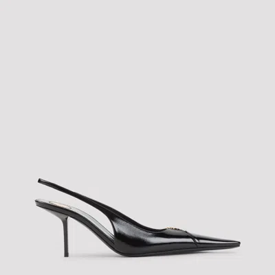 Saint Laurent 75mm Babylone Leather Ysl Slingback Pumps In Black