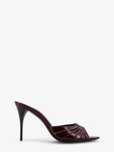 Saint Laurent Babylone 90 Bordeaux Leather Sandals In Red