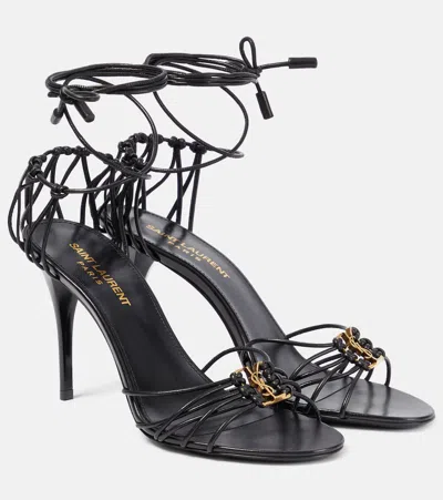 Saint Laurent Babylone Embellished Knotted Leather Sandals In Black