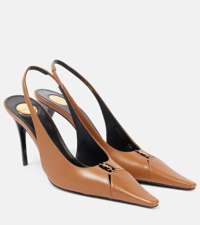 SAINT LAURENT BABYLONE BRETEUIL 90 LEATHER SLINGBACK PUMPS