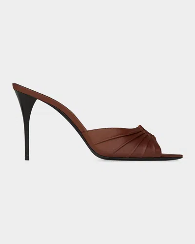 Saint Laurent Babylone 90mm Leather Mules In Teak/dkbrn