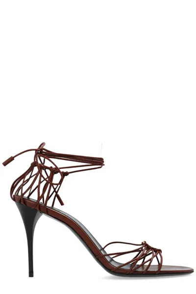 Saint Laurent Babylone Ankle Strap Sandals In Aesthetic Brown