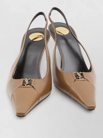 Saint Laurent Babylone Breteuil Slingback Logo Heel Pumps In Brown