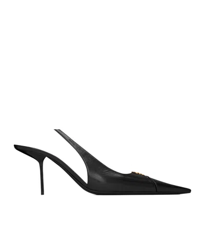 Saint Laurent 75mm Babylone Leather Ysl Slingback Pumps In Black