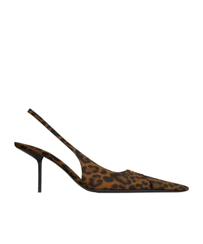 Saint Laurent Babylone Breteuil Slingback Pumps In Leopard Grosgrain In Animal Print