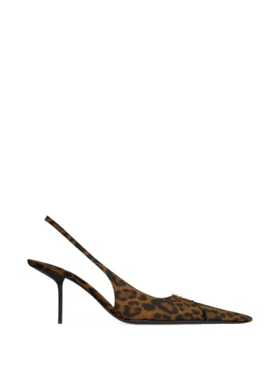 Saint Laurent Babylone Breteuil Slingback Pumps In Leopard Grosgrain In Animal Print