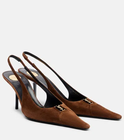 Saint Laurent Babylone Breteuil Suede Slingback Pumps In Animal Print
