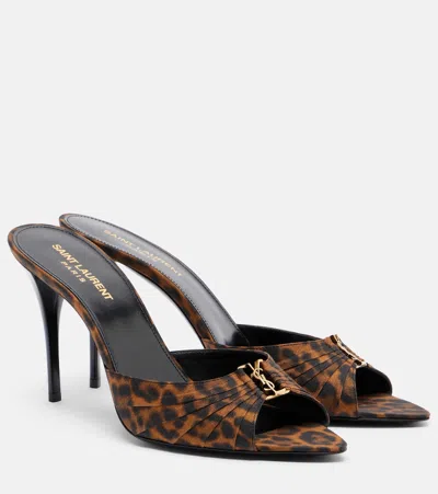 Saint Laurent Babylone Cassandre Grosgrain Mules In Brown