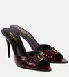 Saint Laurent Babylone Embellished Gathered Glossed-leather Mules In Burgund