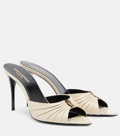 Saint Laurent Babylone Cassandre Leather Mules In White