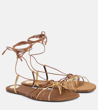 SAINT LAURENT BABYLONE CASSANDRE LEATHER SANDALS