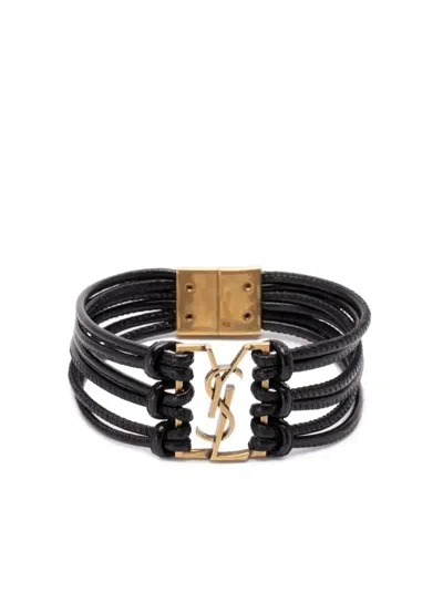 Saint Laurent Babylone Cord Bracelet In Black