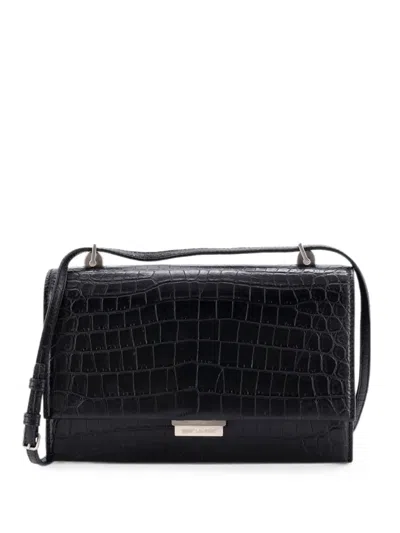 Pre-owned Saint Laurent Babylone Crocodile Embossed Leather Small Crossbody Bag In Black