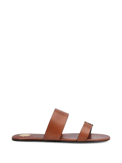Saint Laurent Babylone Double-strap Logo-detail Calfskin Sandals In Brown