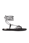 Saint Laurent Black Sandals With Cassandre Logo And Laces Around The Ankle In Leather Woman In Nero