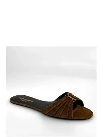 Saint Laurent Babylone Flat Sandals In Brown