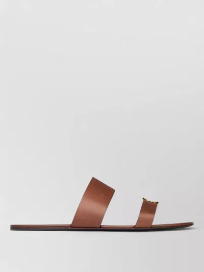 Saint Laurent Babylone Flat Sole Open Toe Sandals In Brown