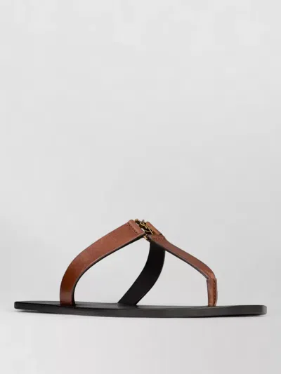 Saint Laurent Babylone Flat Sole Thong Strap Sandals In Brown