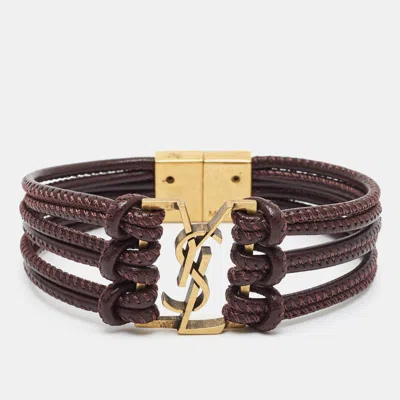 Pre-owned Saint Laurent Babylone Gold Tone Leather Cord Bracelet M