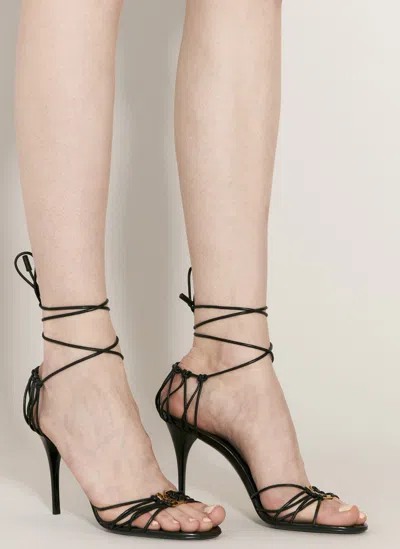 Saint Laurent Babylone Strappy Ysl Ankle-tie Sandals In Black