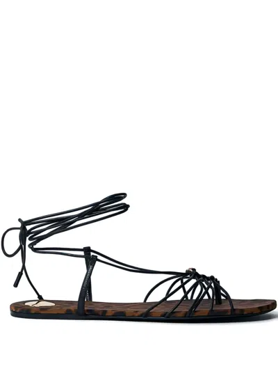 Saint Laurent Babylone Lace-up Flat Sandals In Black