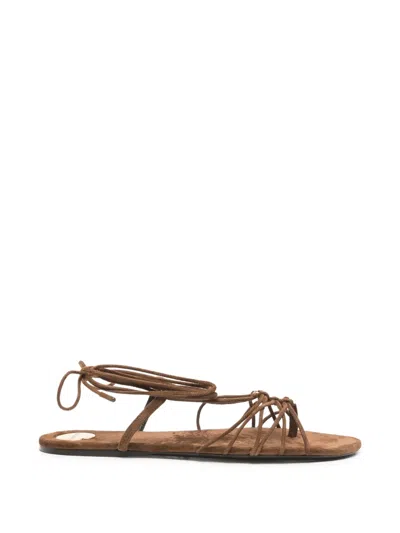 Saint Laurent Babylone Lace-up Strappy Sandals In Brown
