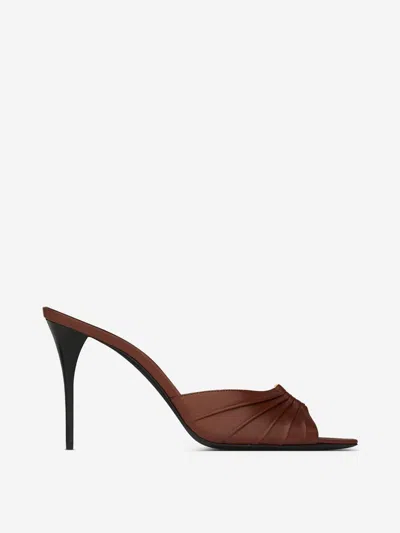 Saint Laurent Babylone Lambskin Mules In Brown