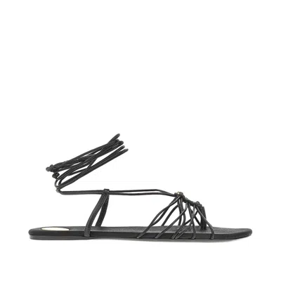 SAINT LAURENT 'BABYLONE' LEATHER FLAT SANDALS