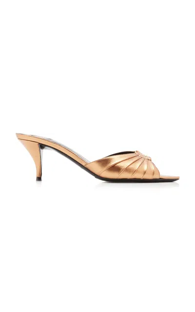 Saint Laurent Babylone Leather Mules In Gold