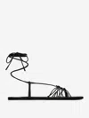 Saint Laurent Black Sandals With Cassandre Logo And Laces Around The Ankle In Leather Woman