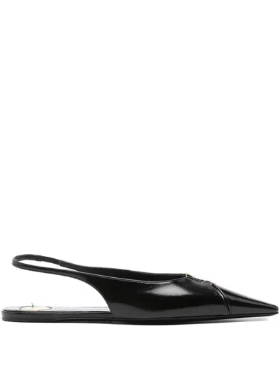 Saint Laurent Babylone Leather Slingback Ballets In Black