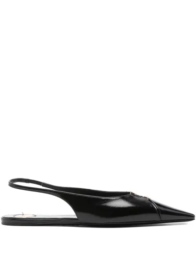 Saint Laurent Babylone Leather Slingback Ballets In Black