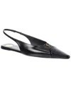 Saint Laurent Leather Slingback Ballet Flats With Pointed Toe In Black