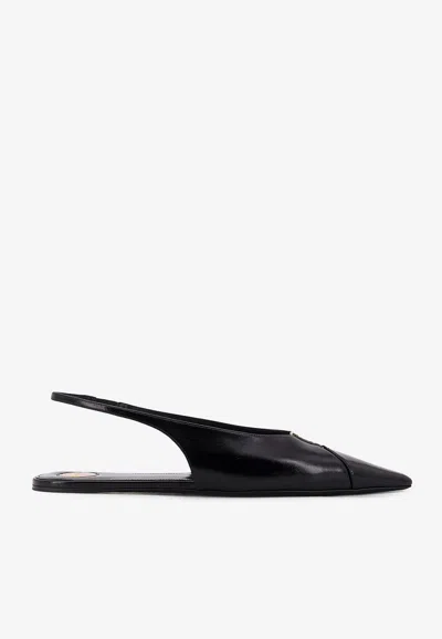 Saint Laurent Babylone Leather Slingback Flats In Black