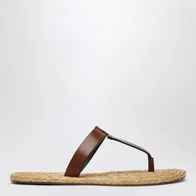 Saint Laurent Babylone Leather Thong Mini Slippers In Brown