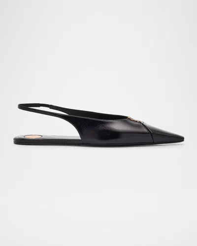 Saint Laurent Babylone Leather Ysl Slingback Ballerina Flats In Black