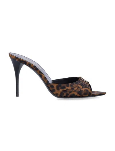 Saint Laurent Babylone Leopard-print Grosgrain Peep-toe Stiletto Flats In Marrone