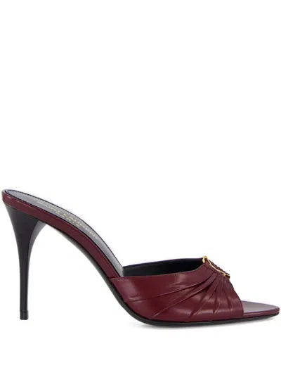 Saint Laurent Babylone Embellished Gathered Patent-leather Mules In Red