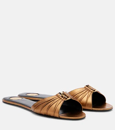Saint Laurent Babylone Metallic Leather Slides In Gold