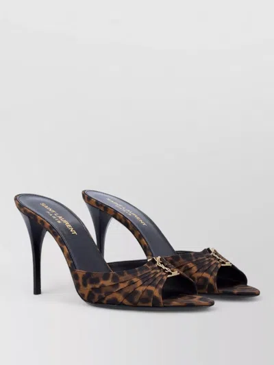 Saint Laurent Babylone Mule 90 Leopard Grosgrain Heel In Animal Print