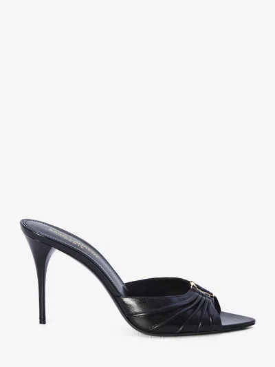 Saint Laurent Babylone Embellished Gathered Glossed-leather Mules In Black