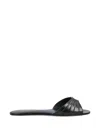 Saint Laurent Babylone Flat Sandals In Smooth Black Leather In Multi