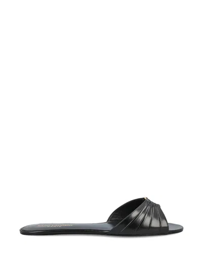 Saint Laurent Babylone Ruched Logo Sandals In Black
