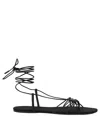 Saint Laurent Black Sandals With Cassandre Logo And Laces Around The Ankle In Leather Woman In Black